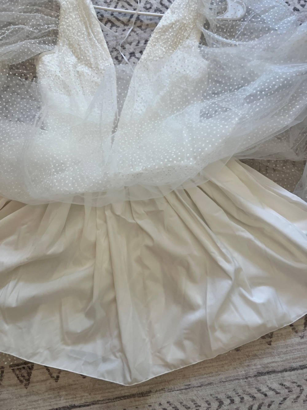 White Puff Sleeve Mini Dress with Swiss Dot Texture - Picture 6 of 8